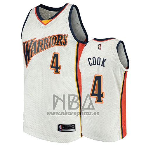 Camiseta Golden State Warriors Quinn Cook NO 4 2009-10 Hardwood Classics Blanco